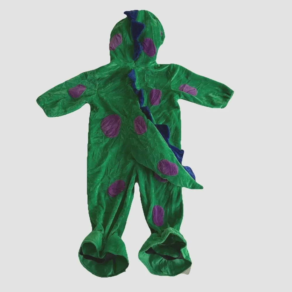 Toddler Green Purple Dragon Dinosaur Halloween Plush Costume Hooded Tail Sz 12M